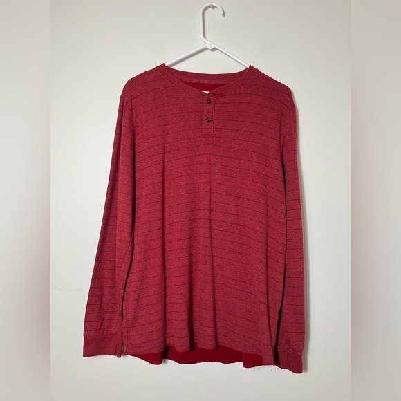 Marine Layer Double Knit Henley Shirt Large Mens Red Long Sleeve Syrah‎ Striped - Picture 1 of 8